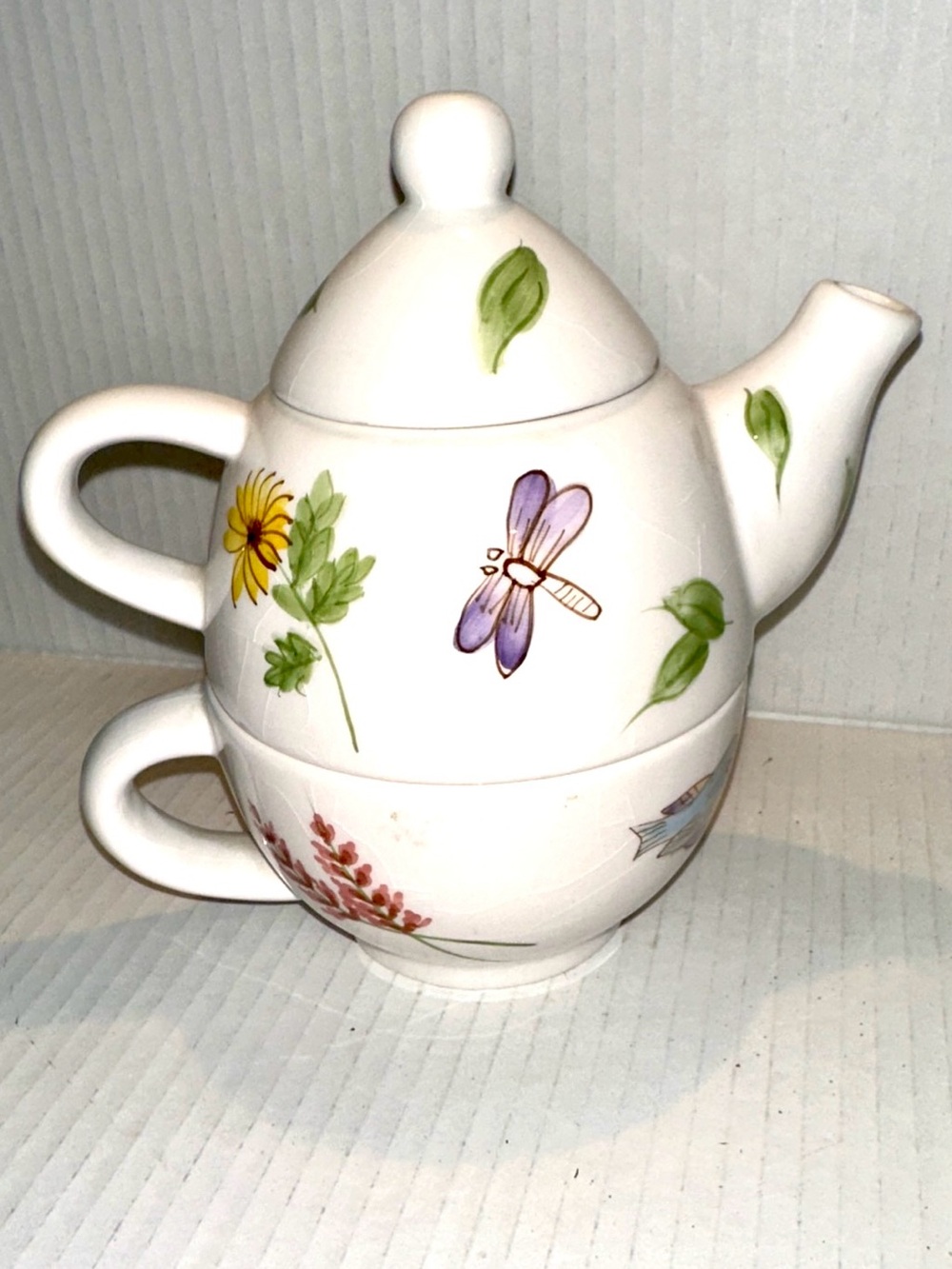 Vigor 3-piece Tea for One Butterflies, dragonfly and floral design Pre owned